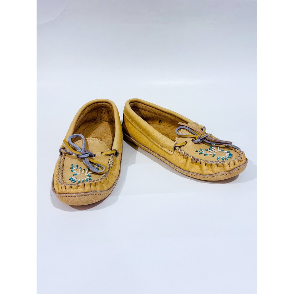 BASTIEN Beige leather moccasins | Beaded cozy | Size 6
